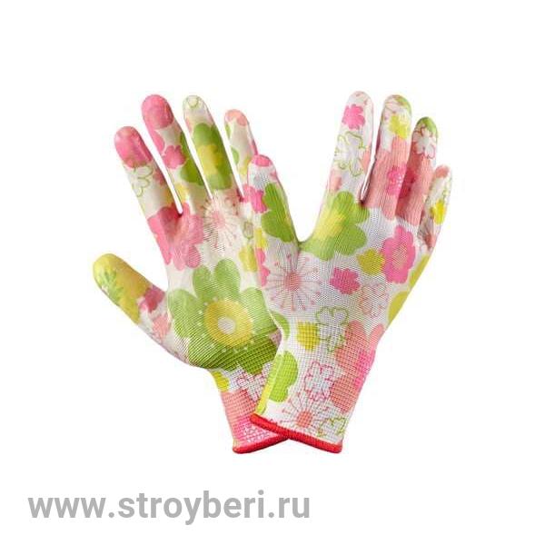 PSV053P Перчатки «Садовые работы», полиэстер, нитриловое покрытие, микс цветов, в и/у, 8(М), Fiberon