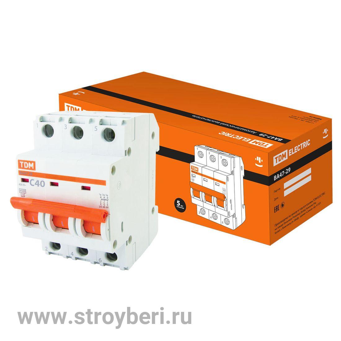 SQ0206-0113 Авт. выкл.ВА47-29 3Р 40А 4,5кА х-ка С TDM