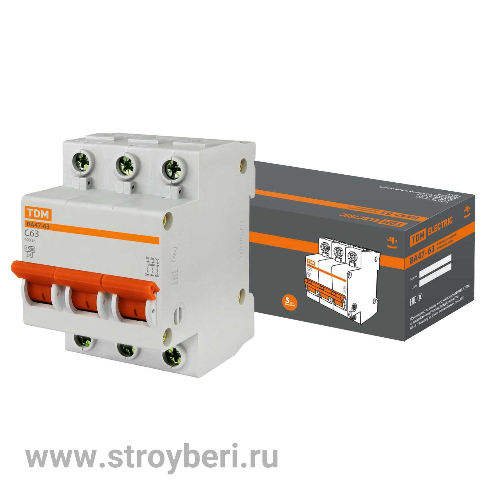 SQ0218-0025 Авт. выкл.ВА47-63 3Р 63А 4,5кА х-ка С TDM