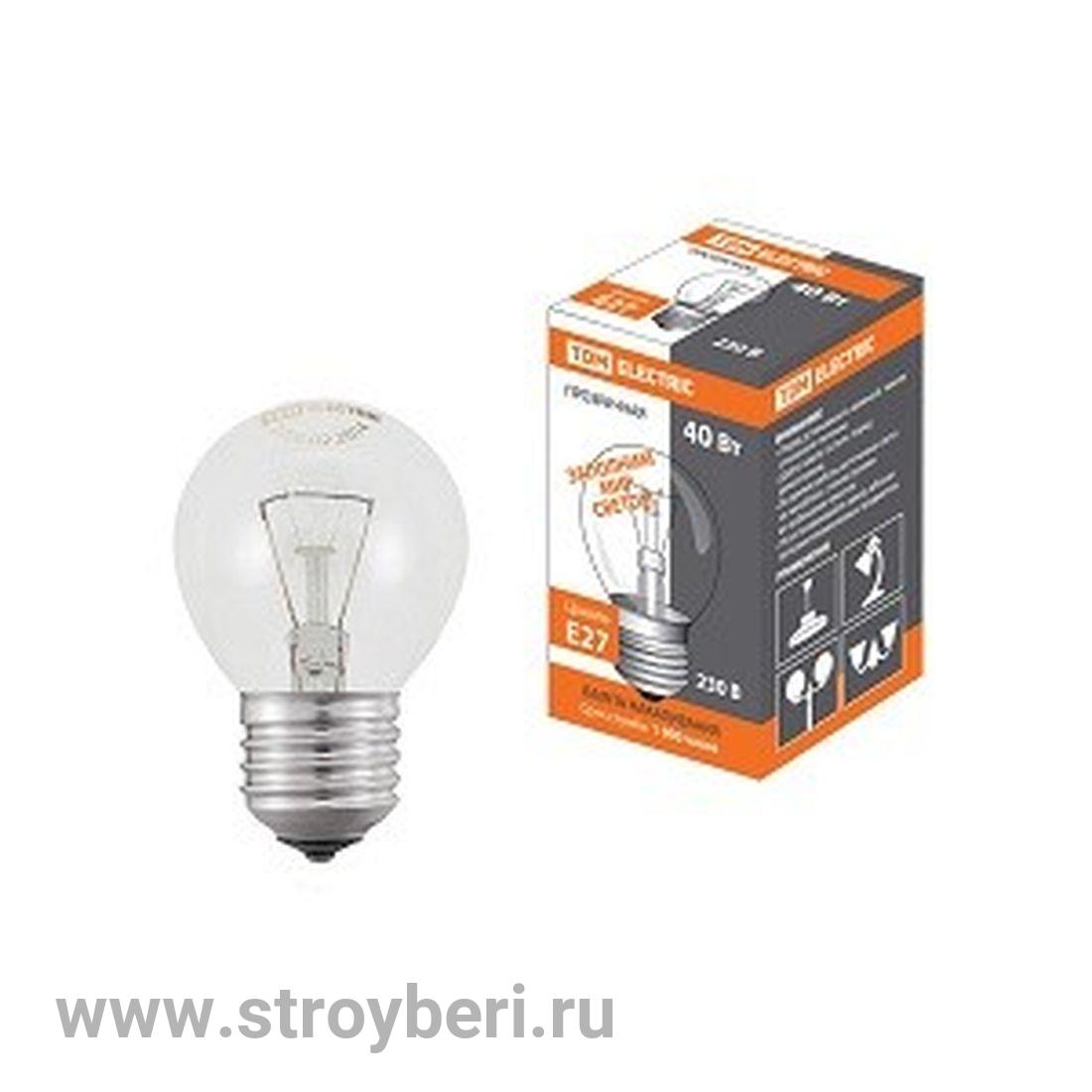 SQ0332-0002 Лампа накаливания 'Шар прозрачный' 40 Вт-230 В-Е27 TDM