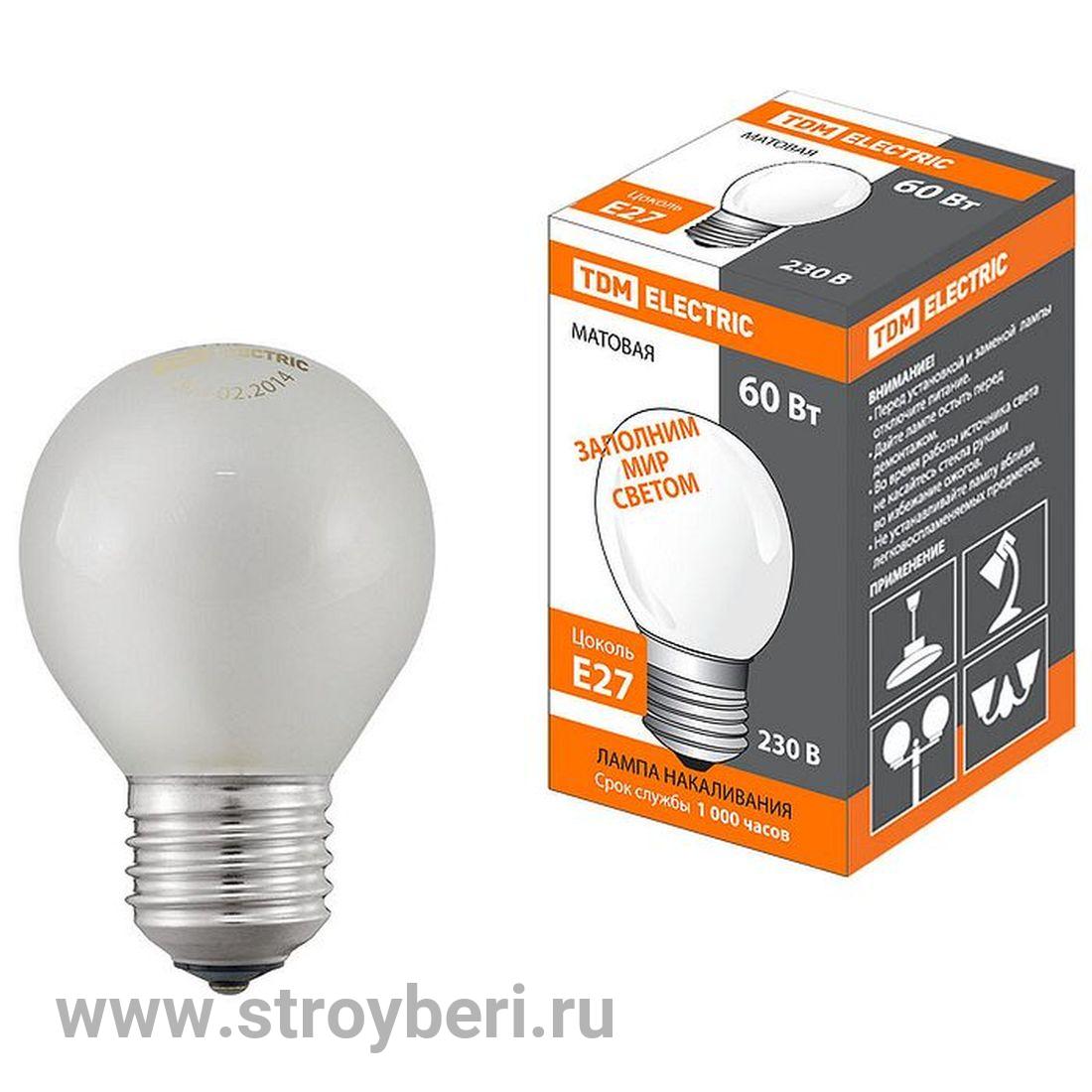 SQ0332-0008 Лампа накаливания 'Шар матовый' 60 Вт-230 В-Е27 TDM