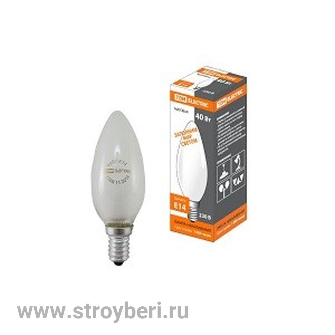 SQ0332-0017 Лампа накаливания 'Свеча матовая' 40 Вт-230 В-Е14 TDM