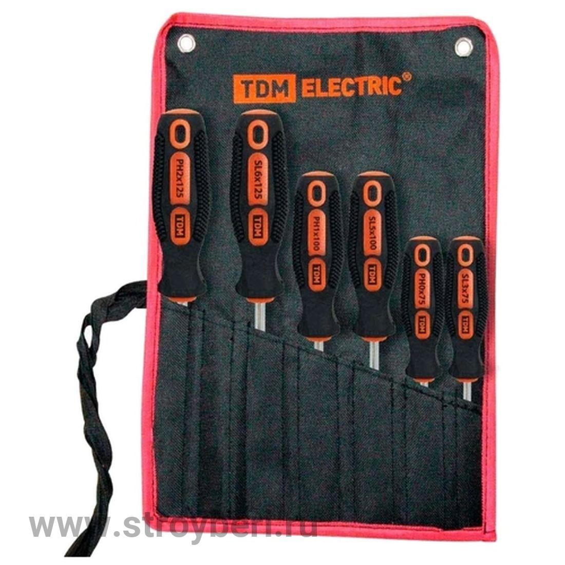 SQ1013-0203 Набор отверток 6 шт.: SL:3х75;5х100;6х125, PH:0х75;1х75;2х100 (тканевый чехол), CR-V 'Ал