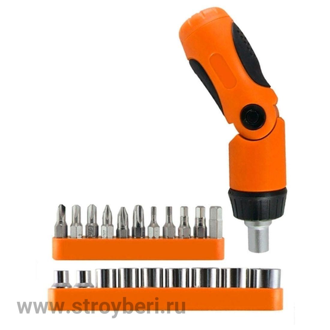 SQ1019-0202 Набор, отвертка с реверсивно-рычажной рукояткой с насадками, №2, 21 предмет 'Алмаз' TDM