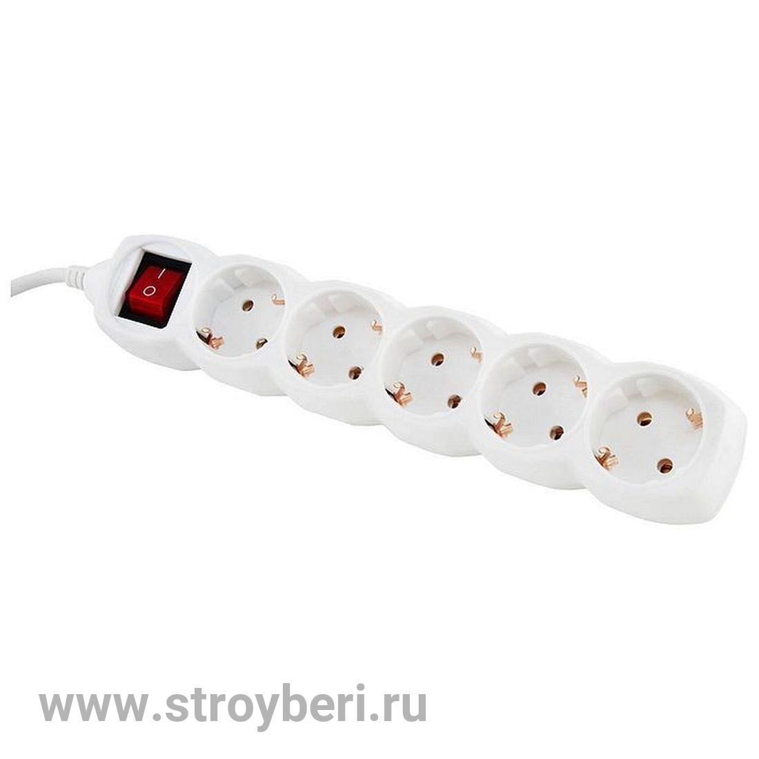SQ1303-0121 Удлинитель бытовой  У05В выключатель, 5 гнезд, 3метра, с заземлением, ПВС 3х1мм2  16А/25