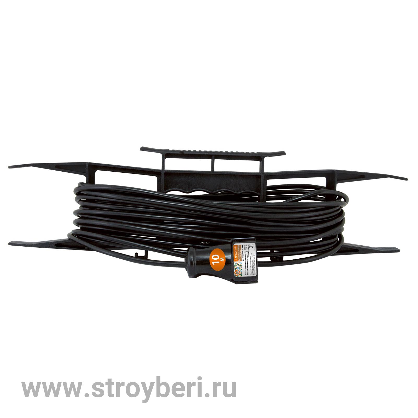 SQ1307-0301 Удлинитель-шнур на рамке силовой народный ПВС 1300 Вт б/з, 10м, штепс. гнездо