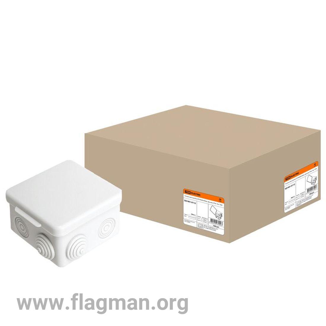SQ1401-0112 Распаячная коробка ОП 80х80х50мм, крышка, IP54, 7вх. TDM
