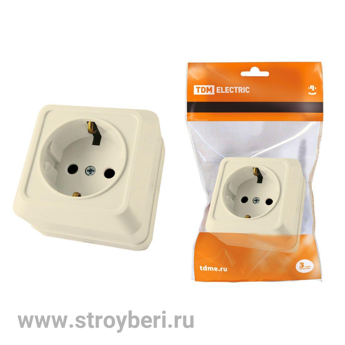 SQ1801-0016 Розетка 2П+З открытой установки IP20 16А, сл. кость 'Ладога' TDM