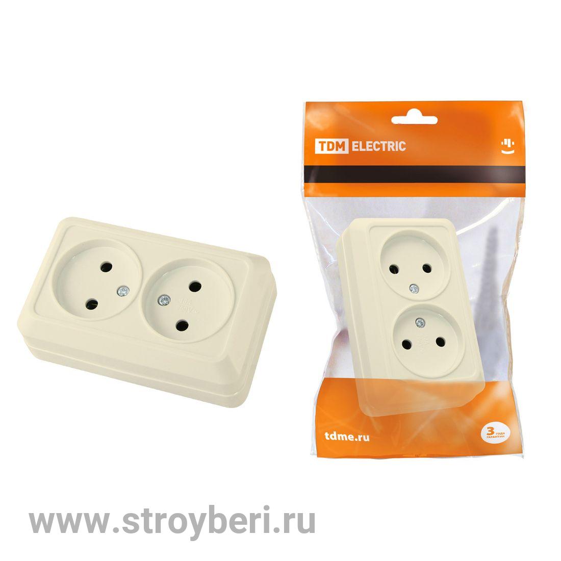 SQ1801-0018 Розетка двойная 2П открытой установки IP20 10А, сл. кость 'Ладога' TDM