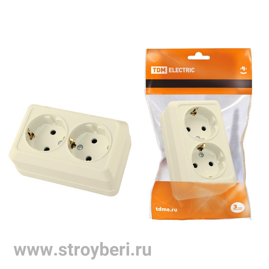 SQ1801-0020 Розетка двойная 2П+3 открытой установки IP20 16А, сл. кость 'Ладога' TDM