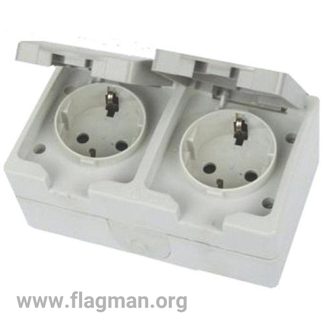 SQ1803-0008 Розетка двойная 2П+3 (горизонтальная) открытой установки IP54 16А 'Вуокса' TDM