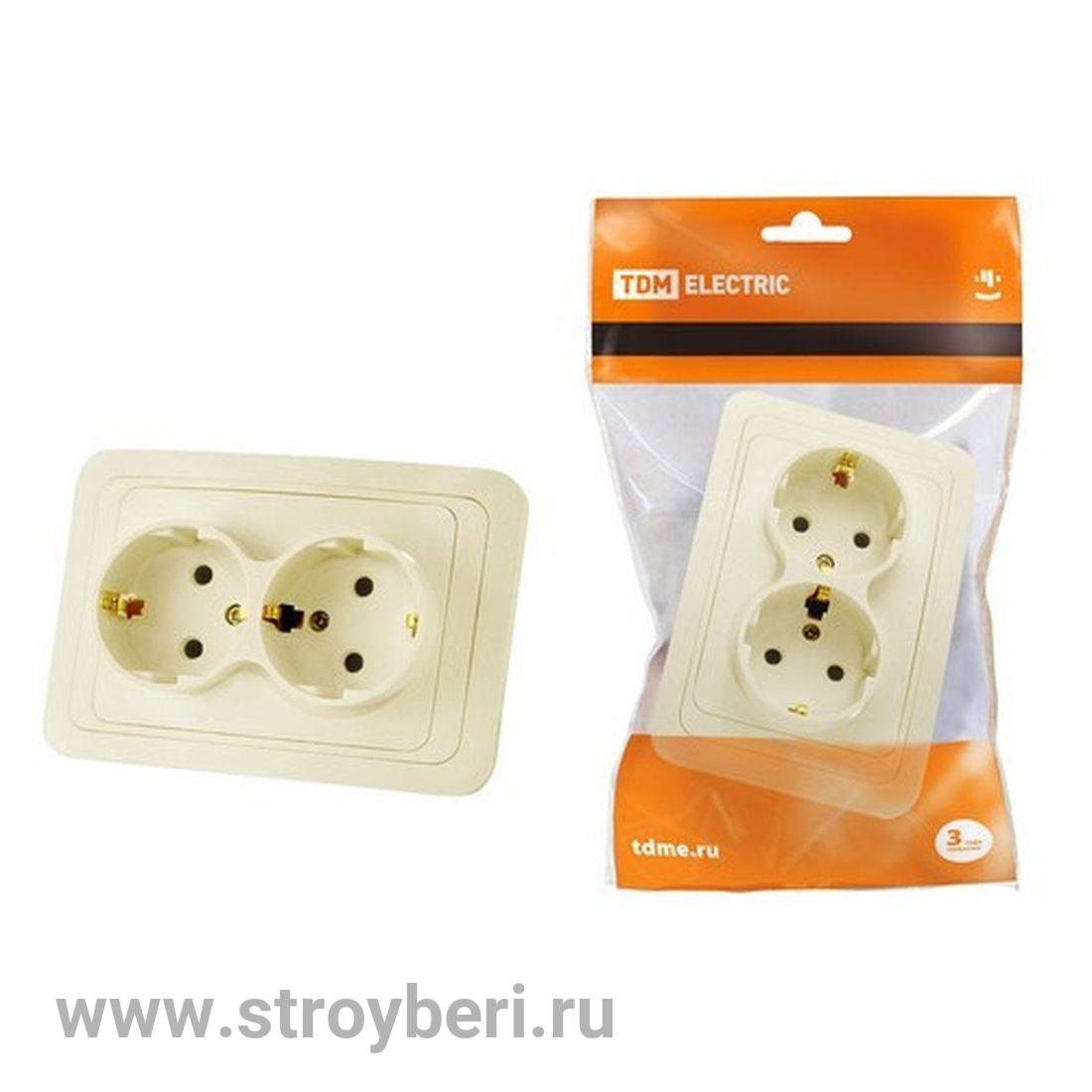 SQ1804-0110 Розетка двойная 2П+З 16А сл. кость 'Валдай' TDM