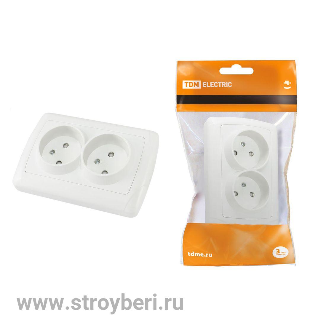 SQ1805-0012 Розетка двойная 2П 10А 250В с защ. шт. белая 'Онега' TDM