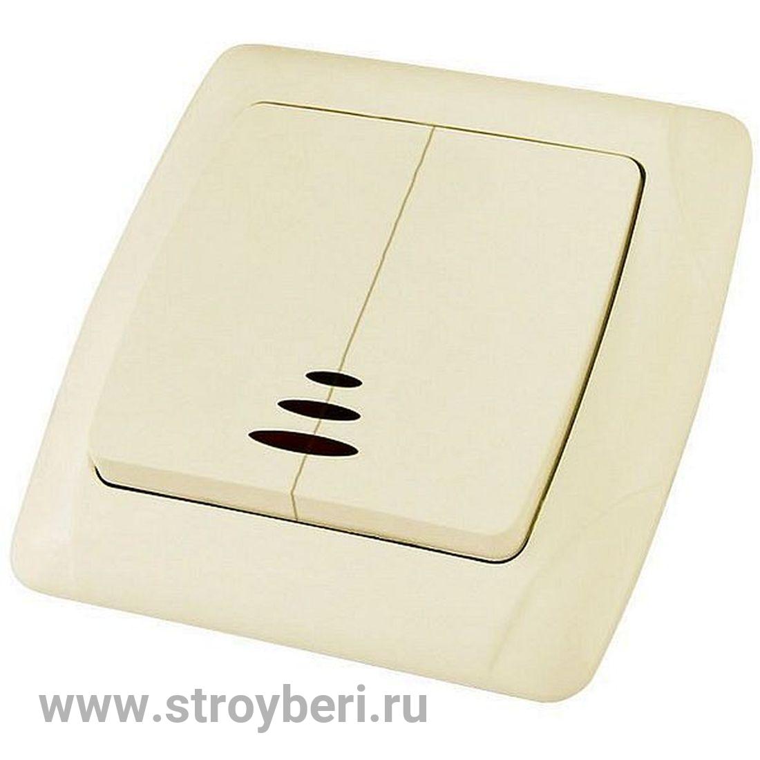 SQ1805-0034 Выключатель 2 кл. с подсветкой 10А сл. кость 'Онега' TDM