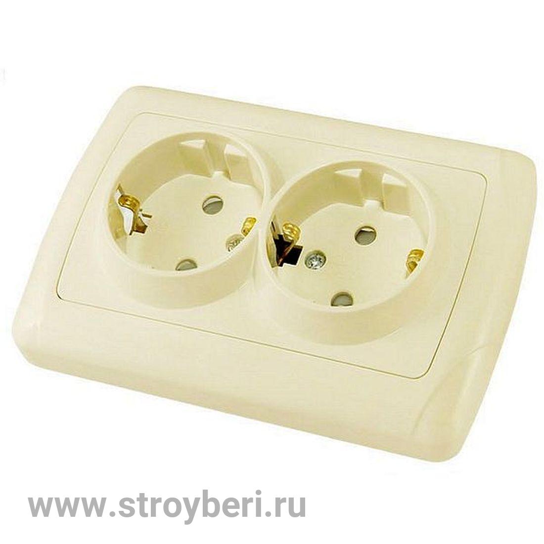 SQ1805-0042 Розетка двойная 2П+З 16А 250В с защ. шт. сл. кость 'Онега' TDM