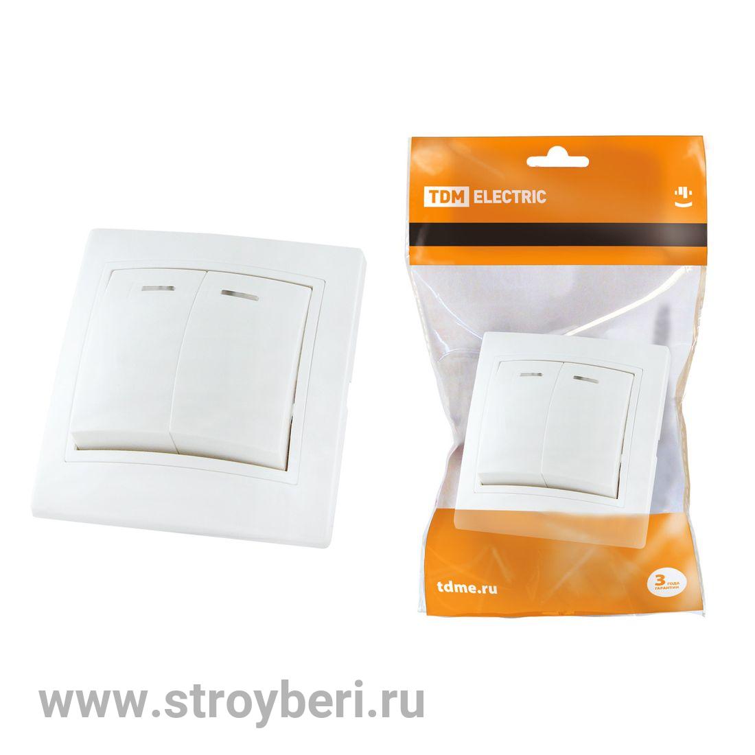 SQ1814-0005 Выключатель 2 кл. с подсветкой 10А белый 'Таймыр' TDM