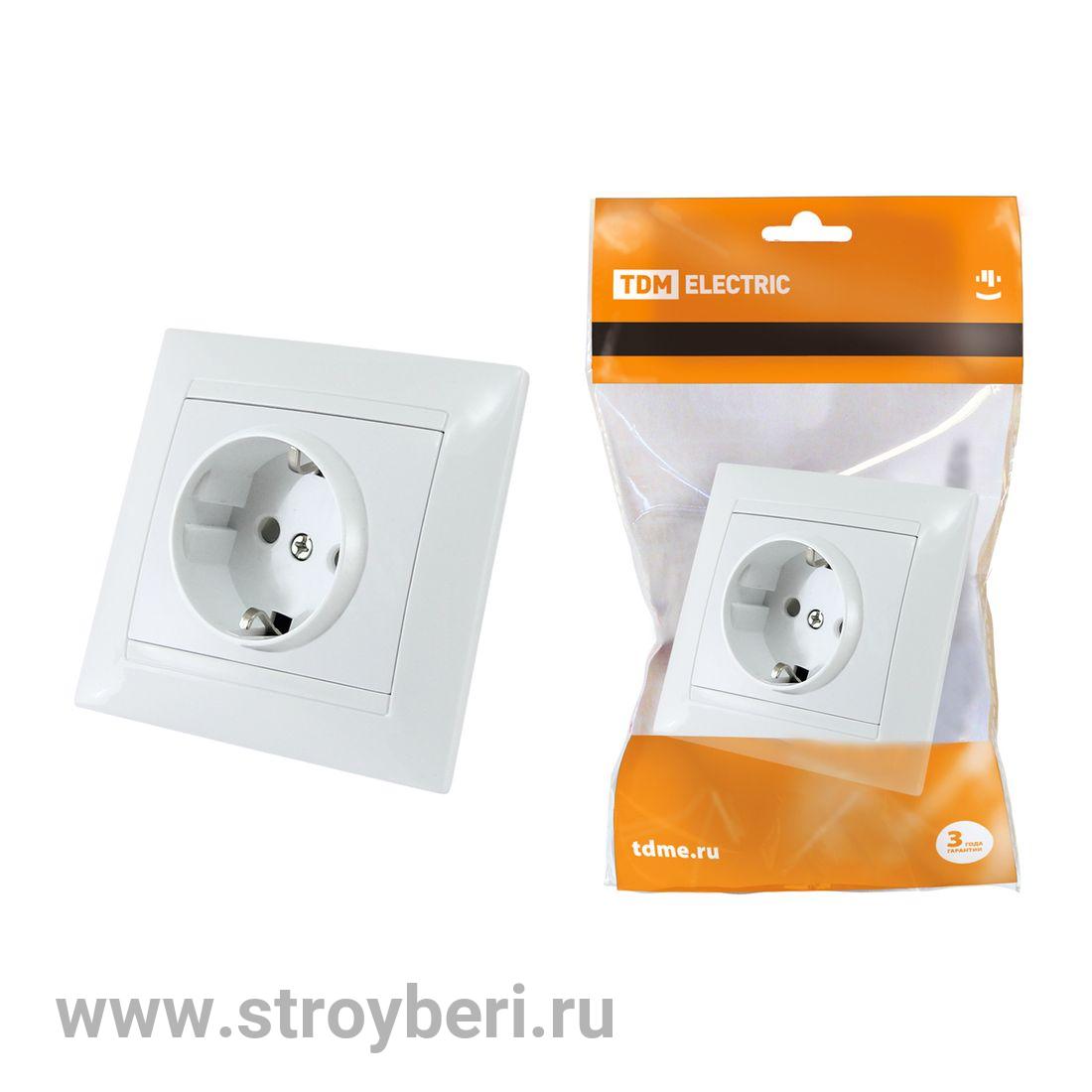 SQ1815-0011 Розетка 2П+З 16А 250В с защ. шт. белая 'Лама' TDM