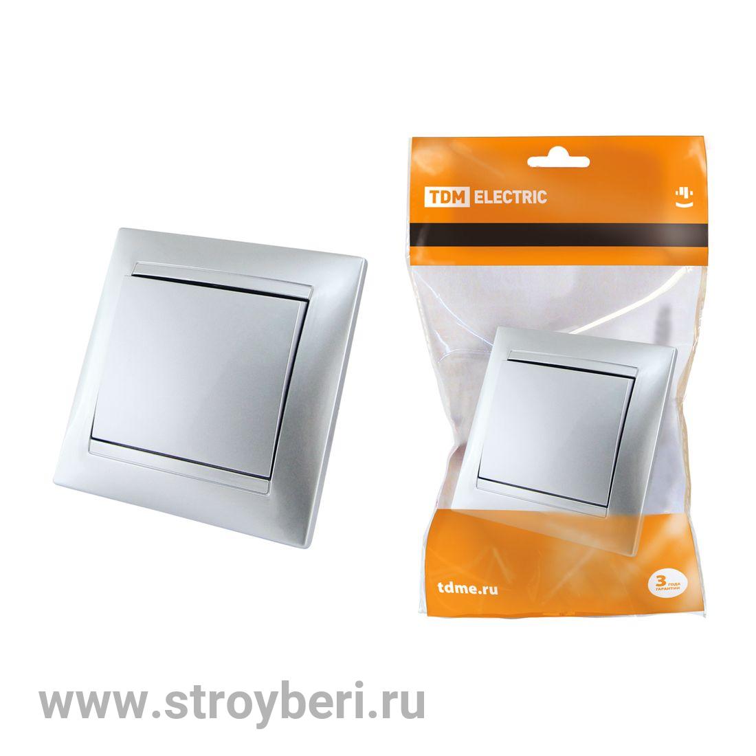 SQ1815-0201 Выключатель 1 кл. 10А серебр. металлик 'Лама' TDM