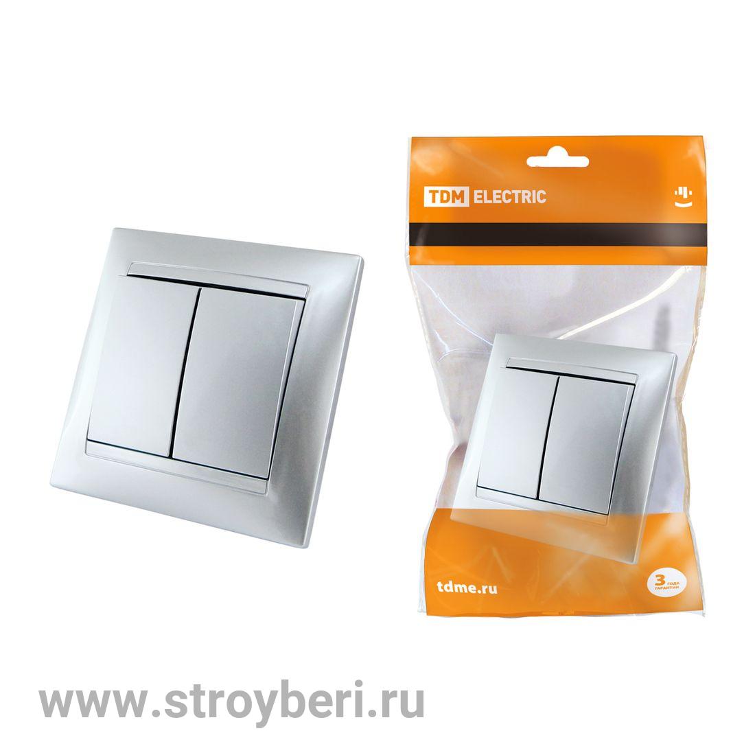 SQ1815-0202 Выключатель 2-х кл. 10А серебр. металлик 'Лама' TDM