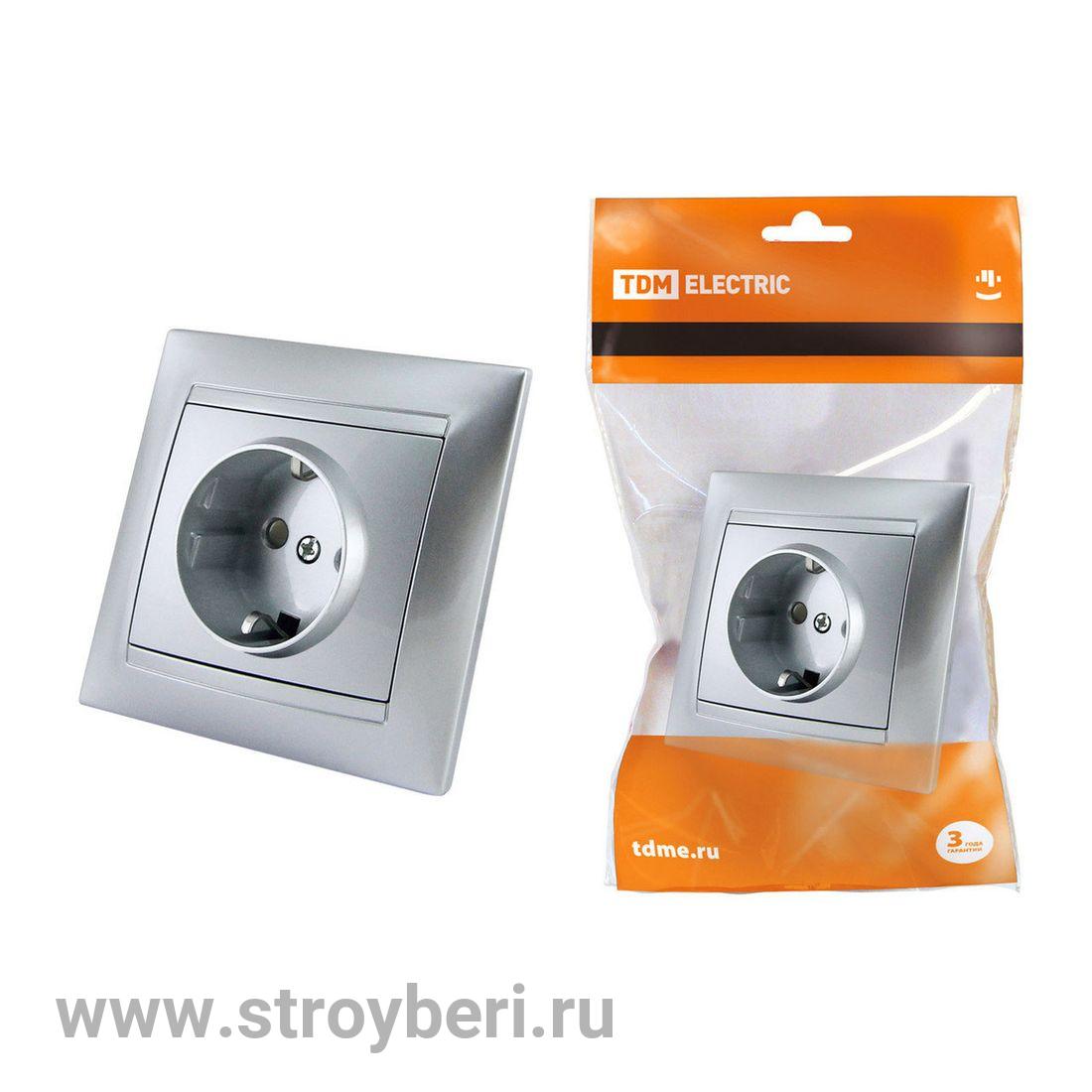 SQ1815-0211 Розетка 2П+З 16А 250В с защ. шт. серебр. металлик 'Лама' TDM