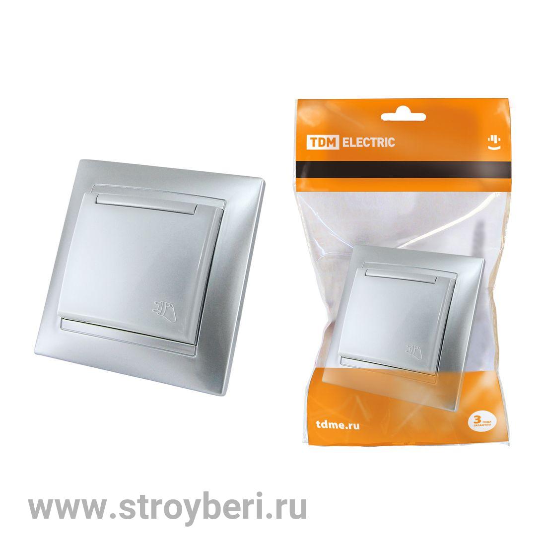 SQ1815-0214 Розетка 2П+З 16А 250В с защ. шт. с крышкой серебр. металлик 'Лама' TDM