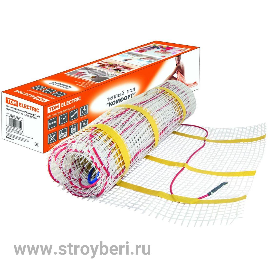SQ2501-0007 Мат нагревательный 'Комфорт' МН двухжильный, 8 кв. м, 1200 Вт TDM