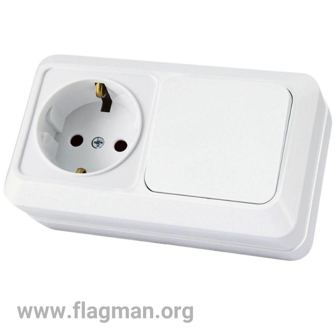 SQ1801-0101 Блок комбинированный выкл. 1-кл. 10А + розетка 2П+З 16А 250В БКВР IP20 белый 'Ладога'