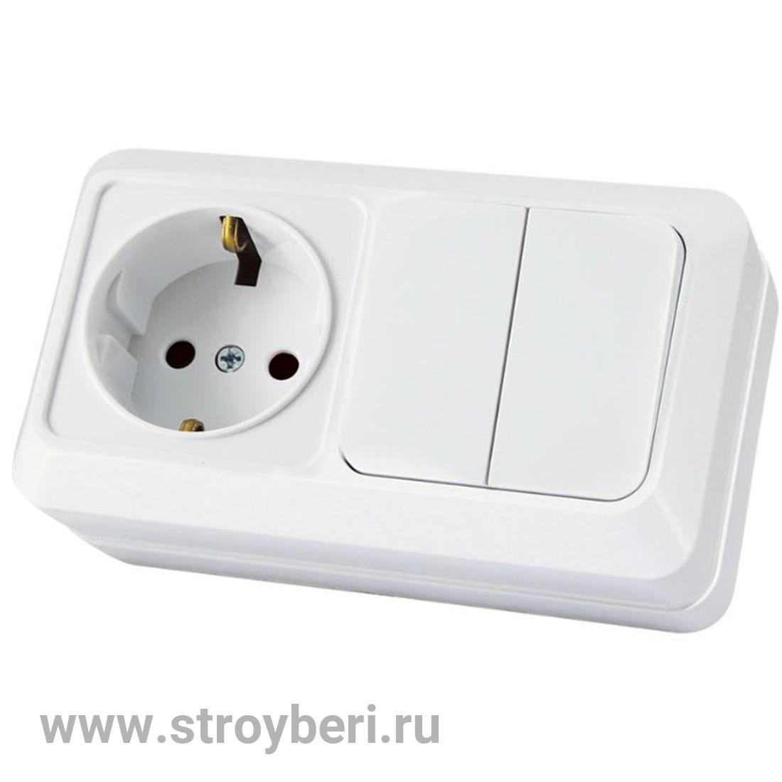 SQ1801-0106 Блок комбинированный выкл. 2-кл. 10А + розетка 2П 10А 250В БКВР IP20 белый 'Ладога' TDM