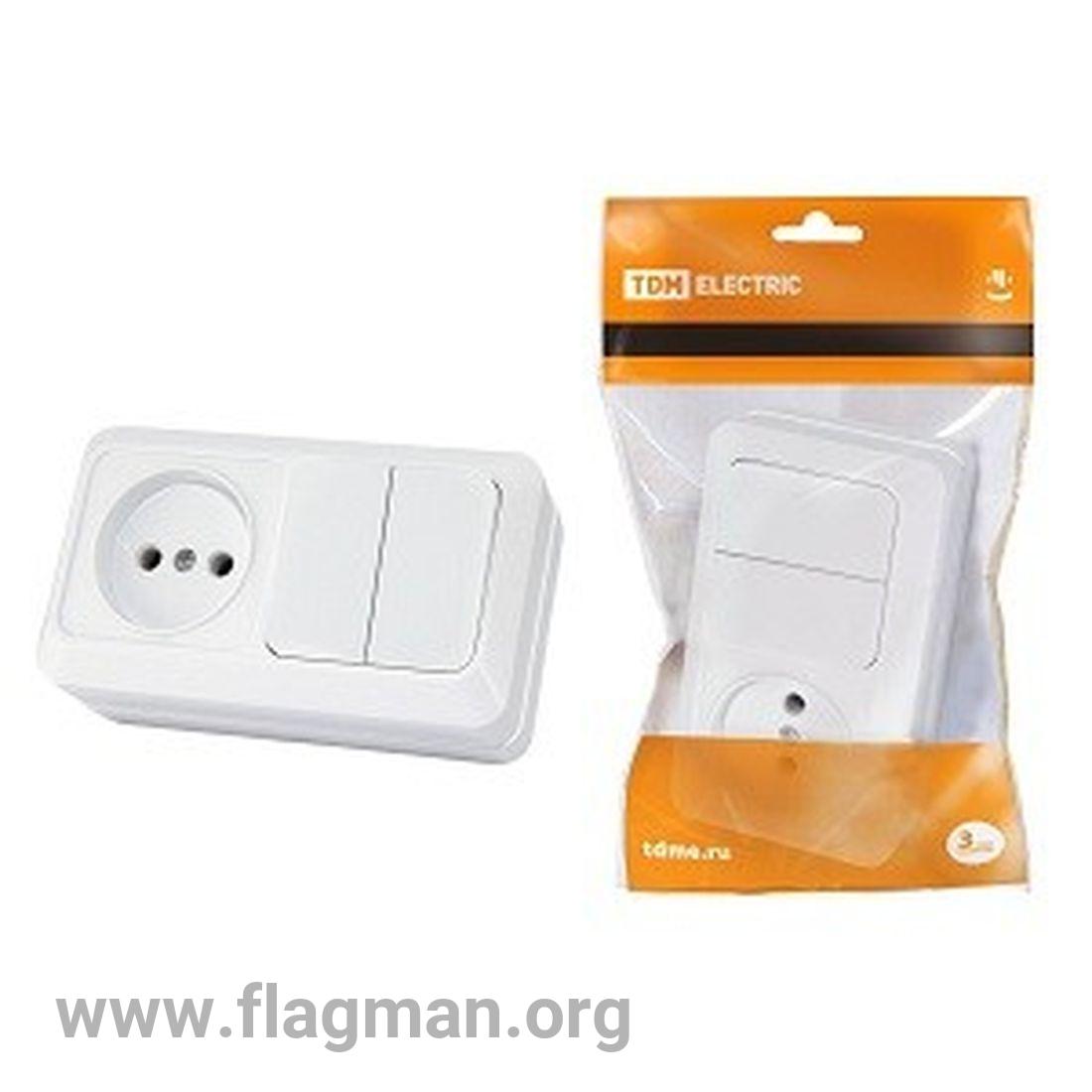SQ1801-0102 Блок комбинированный выкл. 2-кл. 10А + розетка 2П+З 16А 250В БКВР IP20 белый 'Ладога'