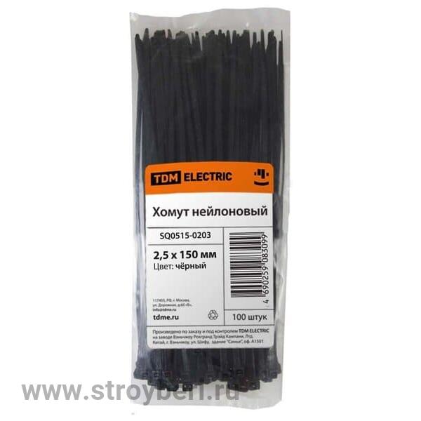SQ0515-0203 Хомут 2,5х150мм нейлон (черный) (100шт) TDM