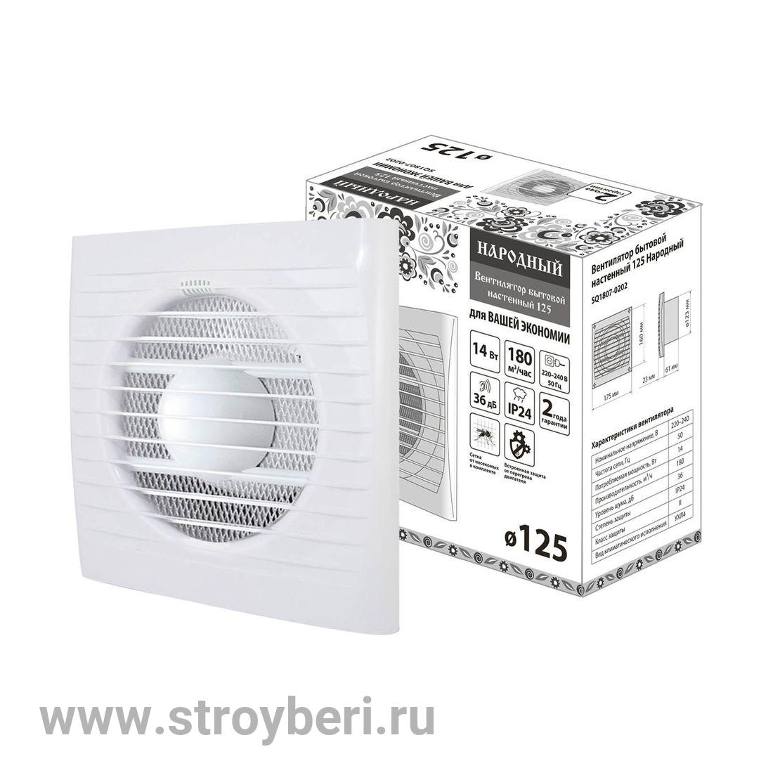 SQ1807-0202 Вентилятор бытовой настенный 125 Народный