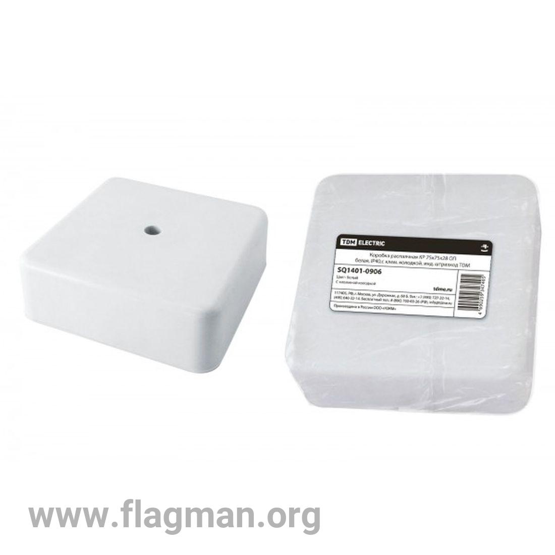 SQ1401-0206 Коробка распаячная КР 75х75х28 ОП с клем. колодкой белая IP40 TDM