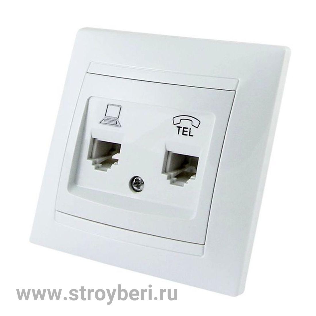 SQ1815-0019 Розетка телефонная RJ11 + компьютерная RJ45 белая 'Лама' TDM