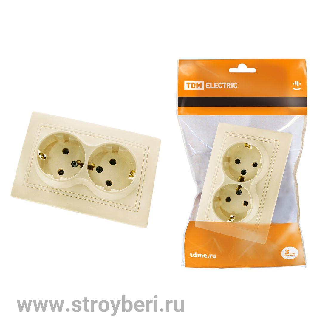 SQ1814-0114 Розетка двойная 2П+З 16А 250В сл. кость 'Таймыр' TDM