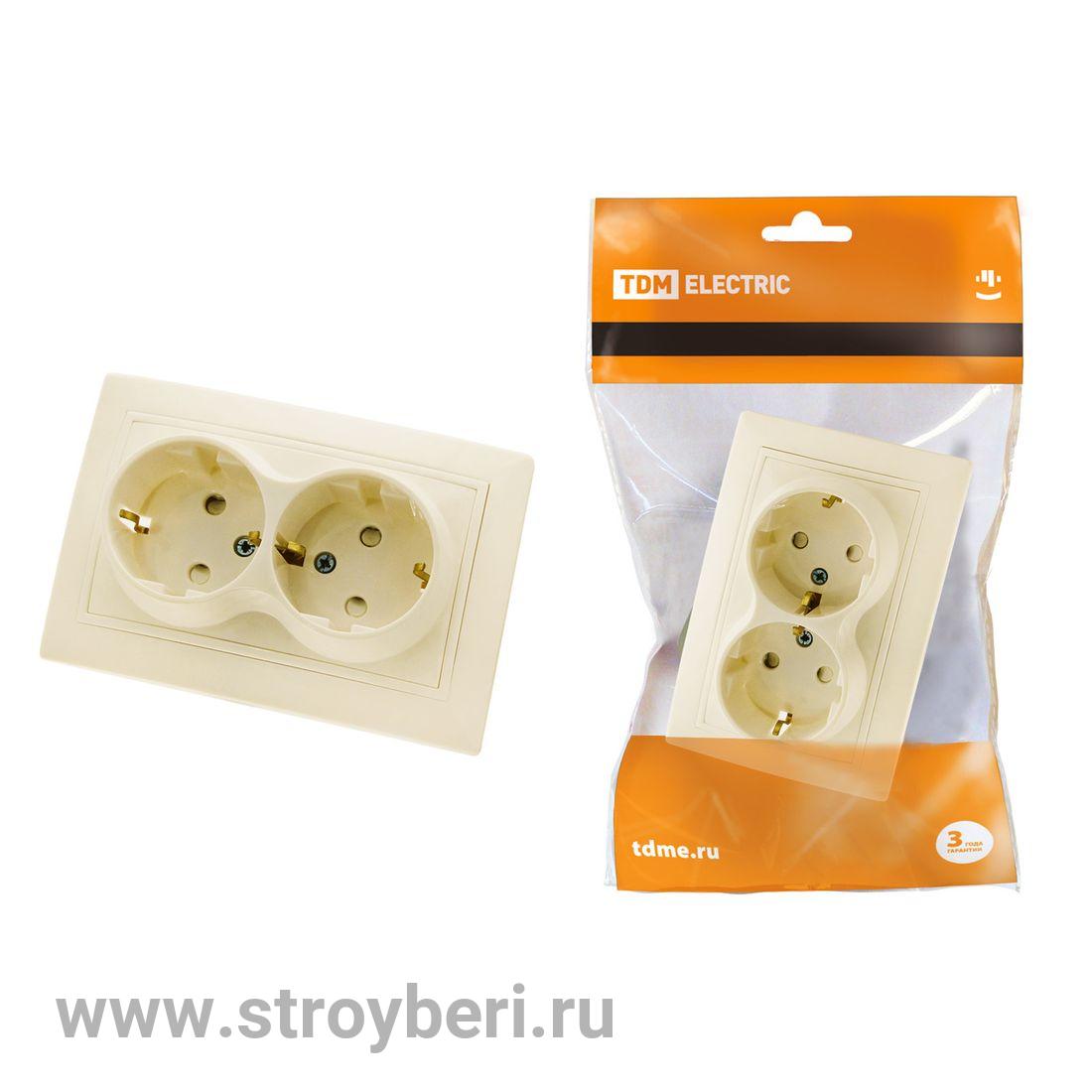 SQ1814-0118 Розетка двойная 2П+З с защ. шт. 16А 250В сл. кость 'Таймыр' TDM