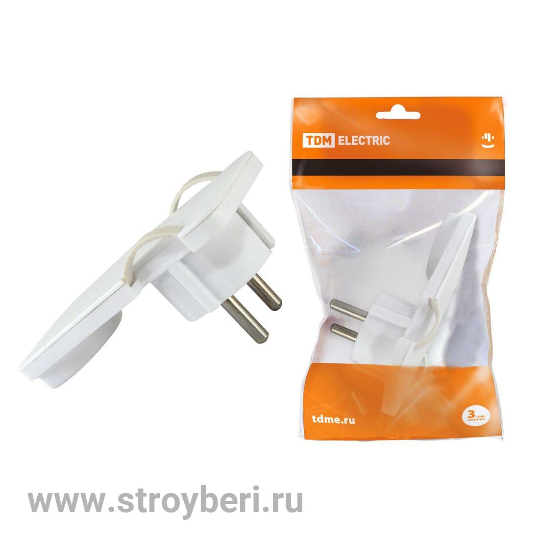 SQ1806-0193 Вилка угловая плоская (8 мм) белая 16А 250В TDM