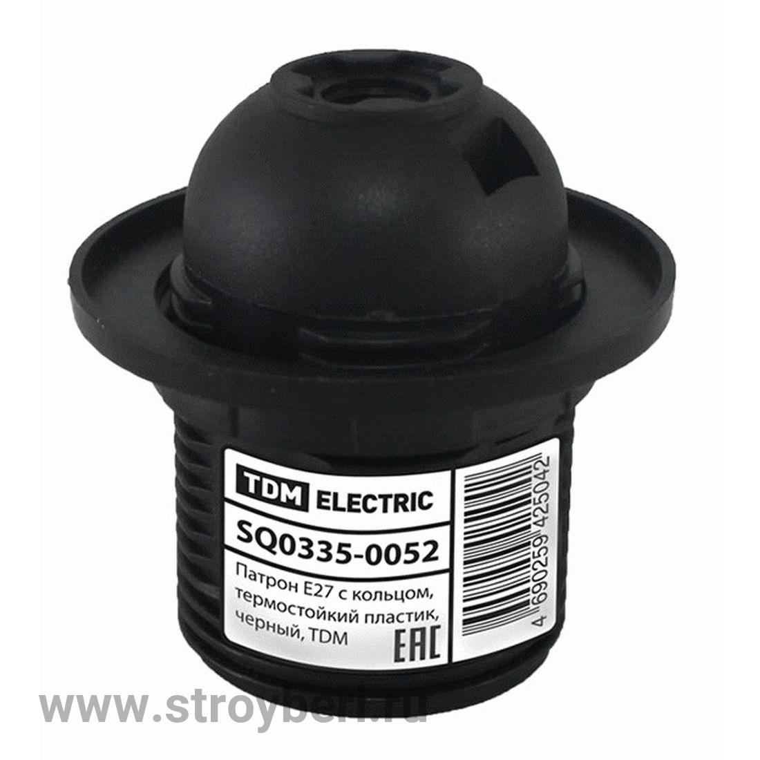 SQ0335-0052 Патрон Е27 с кольцом, термостойкий пластик, черный, TDM