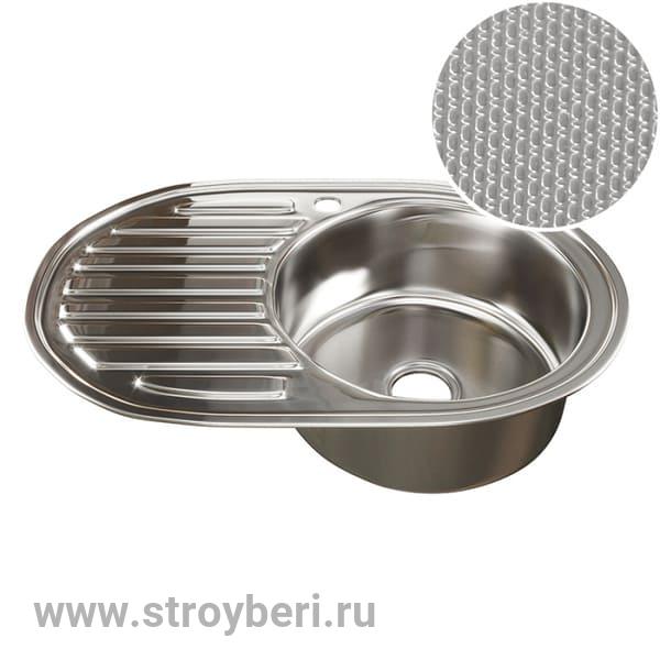 Мойка овал 50х77 (0,8) прав вып 3 1/2 MIXLINE 18см с сифоном
