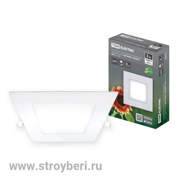 SQ0329-0115 Светильник ультратонкий встраиваемый LED 'Даунлайт' квадрат СВО (белый) 3 Вт 6500К TDM