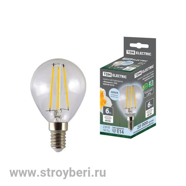 SQ0340-0278 Лампа светодиодная 'Филамент' G45-6 Вт-230 В-4000 К–E14 TDM