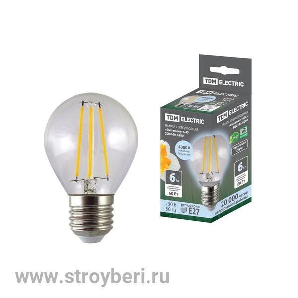 SQ0340-0280 Лампа светодиодная 'Филамент' G45-6 Вт-230 В-4000 К–E27 TDM