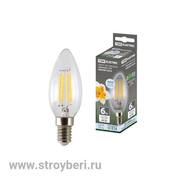 SQ0340-0276 Лампа светодиодная 'Филамент' С37-6 Вт-230 В-4000 К–E14 TDM