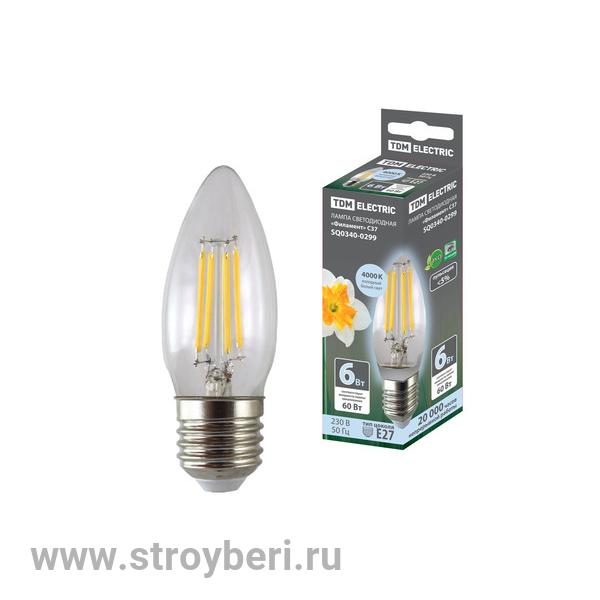 SQ0340-0299 Лампа светодиодная 'Филамент' С37-6 Вт-230 В-4000 К–E27 TDM