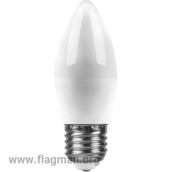 25938 Feron LB-570 E27 9W 6400K 840Lm 230V лампа светодиодная свеча 105*37мм 1/10/100