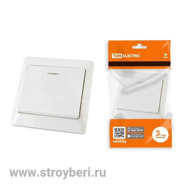 SQ1823-0003 Выключатель 1 кл. с подсветкой 10А белый 'Ильмень' TDM