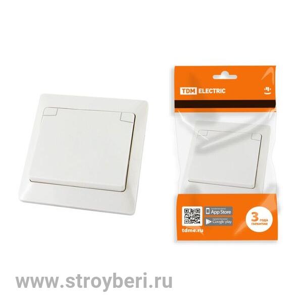 SQ1823-0017 Розетка 2П+З с защ. шт. и крышкой 16А 250В IP44 белая 'Ильмень' TDM