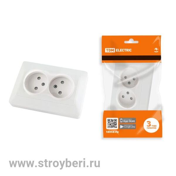 SQ1823-0015 Розетка двойная 2П с защ. шт. 10А 250В белая 'Ильмень' TDM