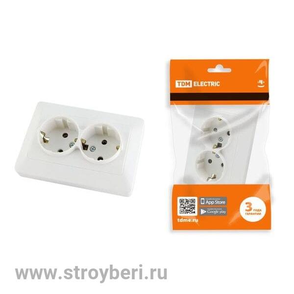 SQ1823-0012 Розетка двойная 2П+З 16А 250В белая 'Ильмень' TDM