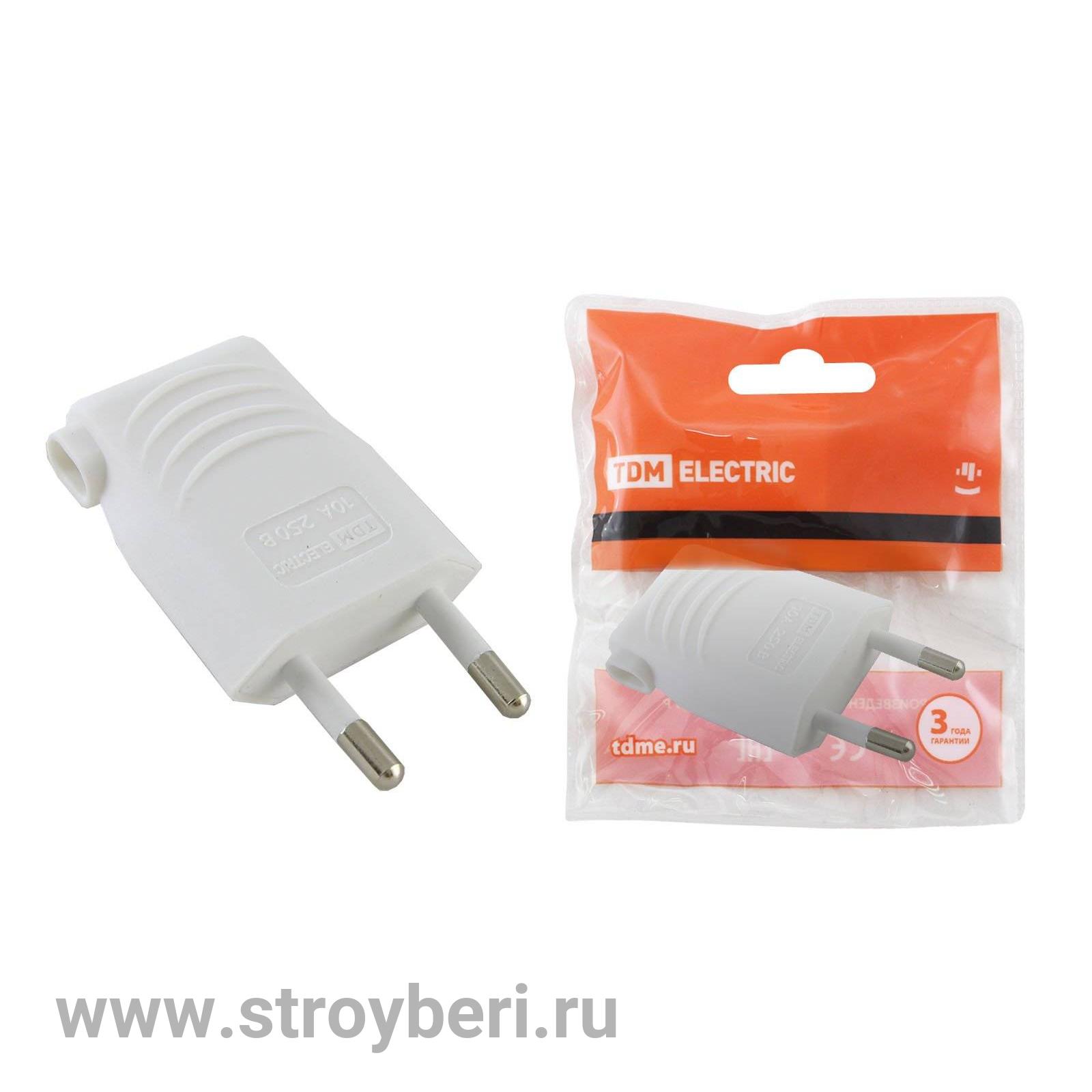 SQ1806-0090 Вилка б/з белая 10А 250В (евровилка CEE 7/16) угловой вывод проводника TDM