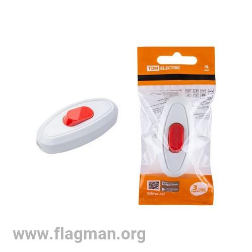 SQ1806-0221 Выключатель на шнур 6А 250В белый с красной кнопкой TDM
